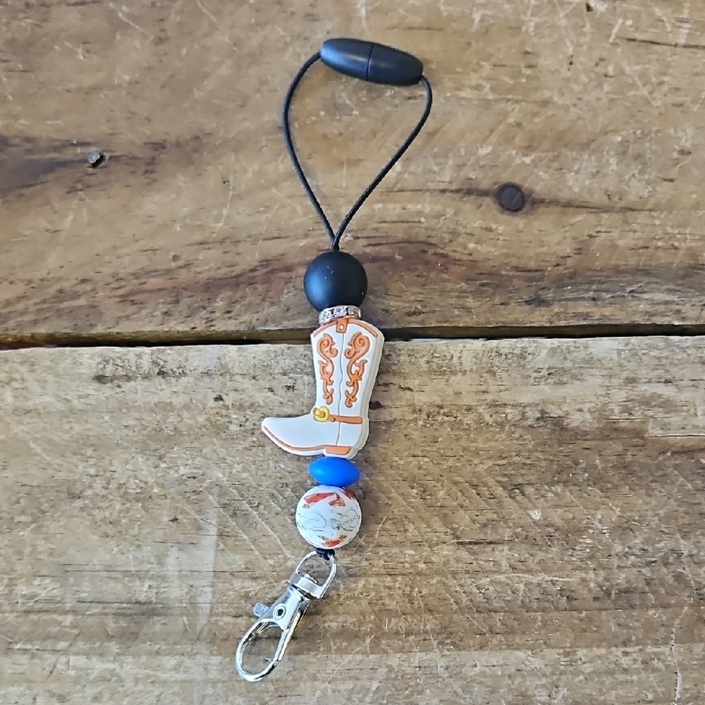Cowboy Boot Keychain with Black and White Accents